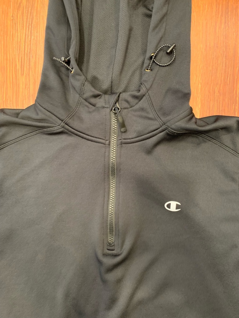 Champion Black Pullover Hoodie Men’s Large EUC Quarter Zip Kangaroo Pocket - Picture 4 of 11